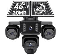 SHIWOJIA 4G AOV Solar Camera 【Four Lens】 with Sim Card, 20100 mAh Outdoor Wireless Camera, 20MP HD Person Detection, Battery Stand-alone 24/7 Continuous Recording, IP66 Color Night Vision