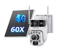 SHIWOJIA 4G Solar Outdoor Camera, 4G Dual Lens Hybrid Zoom Camera 60X, 6MP with Color Night Vision, Human PIR Detection, SD Slot, IP66