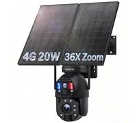 SHIWOJIA 6MP Dual Lens Outdoor Security Camera, 4G LTE Solar Surveillance Camera with 20W Solar Panel 20,000mAh Battery, 36X Zoom Night Vision Colour, IP66