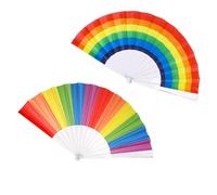 ShiWuYou 2pcs Folding Hand Fan, Handheld Fan Summer Fan, Folding Chinese Fan Bamboo Hand Fan for Birthday Gifts Dancing Cosplay Wedding Party, Rainbow Colors