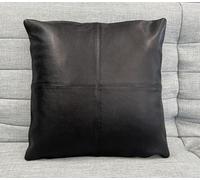 Shixian 2 x Genuine 100% Black Leather Sofa Cushion Covers Home Decor