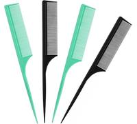 Shixian 4Pcs Rat Tail Combs for Women - Fine Tooth Anti-Static Carbon Fiber Parting & Styling Combs (Green, Black) (Black and Green)