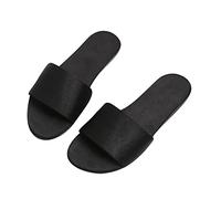 SHIXIAOSHU Women's Satin Slippers Summer Indoor Breathable Flat Comfortable Sandals Slippers (Black, adult, women, numeric_4, numeric, uk_footwear_size_system, medium)