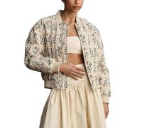 Shiyifa Women's Embroidered Daisy Cropped Bomber Jacket Long Sleeve Quilted Puffer Jackets Padded Coat Outerwear, Apricot, S