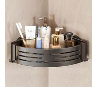 SHIYIFANG Drill-Free Suction-Cup No-Mark Removable Aluminum Corner Shower Shelf, Triangle Shower Caddy With Towel Rail & Multi-Hooks (1-Pack Matte Gray)