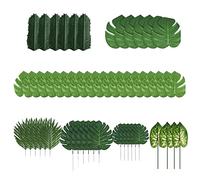 SHIYUAN 50 Pcs Artificial Palm Leaves, Artificial Leaves in Seven Different Shapes, Flexible and Realistic Reusable Fake Leaves, Tropical Party Decorations