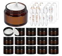 SHiZAK 15 Pack 1 oz 30 ml Empty Amber Glass Jars, Round Cosmetic Container Storage Jars with White Inner Liners and Black Lids for Face Cream Lotion