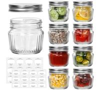SHiZAK Small Glass Mason Jars with Lids - 4 oz Vintage Canning Jars, Pickling Jars for Jelly, Jam, Honey, Pickles, Spice, Essential Preserver for Home Storage and Gifting 8 Pack