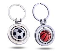 SHIZHENFU 2 Pcs Football Keyring 360 Rotatable Basketball 3D Pendant Key Chain Metal Keyring Key Fob Sport Soccer Ball Key Chains Men's Keyrings