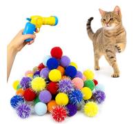 Shizhoo 50 Count 1.2 Inches Pom Pom Balls with Cat Ball Launcher, Interactive Cat Toy for Indoor Kittens, 25 Pcs Sparkle and 25 Pcs Simple Pompoms are Included for Exercise, Training & Boredom Relief