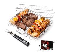 SHIZZO Adjustable Grill Basket, Barbecue BBQ Grilling, Stainless Steel Folding Portable Outdoor Camping Rack for Fish, Shrimp, Vegetables, Cooking Accessories, Gifts for father, husband