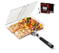 SHIZZO Grill Basket Set, Barbecue BBQ Grilling, Stainless Steel Folding Portable Outdoor Camping Rack for Fish, Shrimp, Vegetables, Cooking Accessories, Gifts for Dad, Men, husband