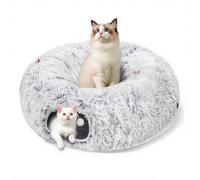 SHJOEE Cat Tunnel Toy with Bed Multifunctional Play Tunnels with Ball & Peek Holes Foldable Donut Cave Bed with Washable Plush Cushion Interactive Toys for Cats Kitten Puppy Rabbits Play Tunnel Tube