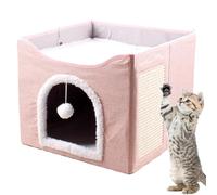 shjxi Cat Houses for Indoor Cats, Foldable Cave Kitten House Cat Bed, Cute Sleeping Condo Tent, Soft Cube House Pet Nest with Plush Ball & Scratch Pad, Pet Supplies