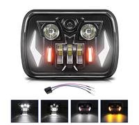 Shkalacar 7x6 Inch LED Headlight 1PCS, 7 Inch Rectangular Headlamp with High Low Beam DRL Turn Signal Weatherproof Die-Cast Aluminum Housing 15000LM H4 Plug and Play
