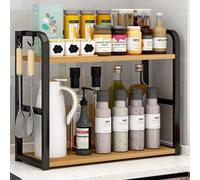 ShkitAelling 2- Tier Spice Rack Free Standing, Kitchen Spice Rack Organizer, Spices Organiser, Coffee Bar Counter Shelf, for Countertop Kitchen Office Living Room Desktop Rustic