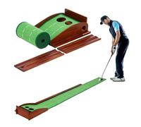 ShkitAelling Golf Putting Mat with Automatic Ball Return, 2-Hole Velvet Putting Green, Solid Wood Track Practice Turf for Home & Office, Golf Training Aid for Beginners & Enthusiasts