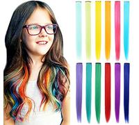 SHKJCHP 12 PCS Rainbow Colored Hair Extensions Clip In for Girls 20 Inch Colorful Straight Extensions for Party Highlights Accessories Hair Pieces for Women