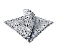 SHLAX&WING Designer Mens Pocket Square Silver Black Paisley for Men Suits Gift
