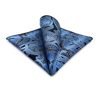 Shlax&Wing Geometric Blue Black Pocket Square For Men Jacquard Woven Paisley Hanky