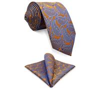 Shlax&Wing Geometric Orange Blue Mens Neckties Ties Fashion Wedding Silk Long