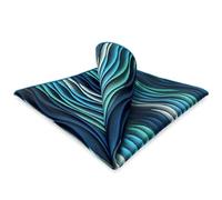 Shlax&Wing Mens Pocket Square Geometric Blue Ripple Patterned Hanky Silk