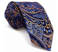 Shlax&Wing Slim Tie Mens Necktie Skinny Navy Orange Geometric Silk 2.36"