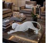 Shlinnuo Leopard Statue Home Decor - 15 Inch Gold Cheetah Figurine & Animal Sculpture for Living Room, Shelf, Office - Handcrafted Beaded Modern Table Centerpiece (Gold/Silver)