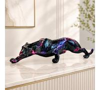 Shlinnuo Shlinuo Modern Panther Statue Galaxy Decor 15.4" Long Abstract Animal Sculpture Figurine Purple Blue Lightning Leopard Accent for Gaming Room, Desk, Bookshelf Unique Wild Cat Gift