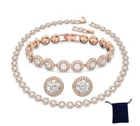 (SHLTZ3) Classic Happiness Diamond Round Crystal S925 Silver Earrings Bracelet Necklace Set Women Gorgeous Una Angelic Series Jewelry Set