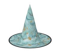 SHLXMDNZ Azurite Teal and Foil Gold Oil Marble Pattern Print Halloween Cone Witch Hat Cosplay For Women Wizards Hat Masquerade Halloween Party Accessories