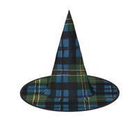 SHLXMDNZ Blue and Green Scottish Tartan Print Halloween Cone Witch Hat Cosplay For Women Wizards Hat Masquerade Halloween Party Accessories