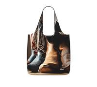 SHLXMDNZ Cowboy Black Hat Western Bootsprinted Storage Shopping Bag, Lightweight And Durable, 25l Large Capacity, Reusable, Foldable, And Can Be Slung Diagonally