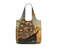 SHLXMDNZ Fantasy Pirate Shipprinted Storage Shopping Bag, Lightweight And Durable, 25l Large Capacity, Reusable, Foldable, And Can Be Slung Diagonally
