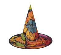 SHLXMDNZ flower stained glass Print Halloween Cone Witch Hat Cosplay For Women Wizards Hat Masquerade Halloween Party Accessories
