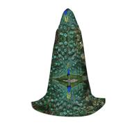 SHLXMDNZ Green Peacock Feather print Hooded Cape For Teenagers, Perfect cloak for Halloween and Theme Parties