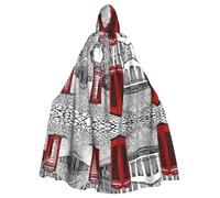 SHLXMDNZ (London Red Telephone Booth) Print Hooded Cloak Christmas Fancy Dress Unisex Adult Halloween Cosplay Costume for Men/Women