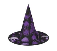 SHLXMDNZ Purple Black Goth Spooky Print Halloween Cone Witch Hat Cosplay For Women Wizards Hat Masquerade Halloween Party Accessories