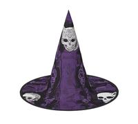SHLXMDNZ Purple Black Goth Spooky Print Halloween Cone Witch Hat Cosplay For Women Wizards Hat Masquerade Halloween Party Accessories