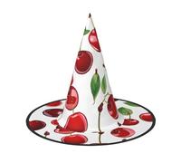SHLXMDNZ Red Cherries Print Halloween Cone Witch Hat Cosplay For Women Wizards Hat Masquerade Halloween Party Accessories