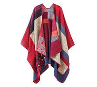 Shmily Girl Womens Reversible Oversized Blanket Poncho Cape Shawl Cardigans (One Size, Leopard/Red)