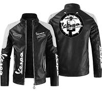SHMIZZ Men's Leather Jackets, Motorcycle Coats for Servizio, Vespa Print, Windproof Jacket, Stand-Up Collar Jacket, Thick Warm Sweatshirts, Outwear, Teen Gifts, D||S