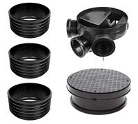 SHMOX 320mm Manhole Inspection Chamber Manhole - Underground Drainage Manhole Set Base, 3 Riser, Round Cover & Frame