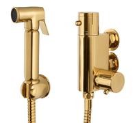 SHMOX Brass Bidet Douche Set | Muslim Shower for Toilet Bathroom,1.2m Hose and Wall Bracket Holder with On/Off Switch Valve (Gold)