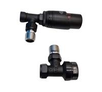 SHMOX TRV Thermostatic Radiator Valves + Lockshield 1/2" x 15mm Black Angled