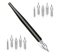 Shmsbdre Comic Pen Nib Set with Oblique Holder, 10 Tips for Tasks | Oblique wooden holder provides comfortable grip, ideal for precise calligraphy and varied line work in multiple styles.