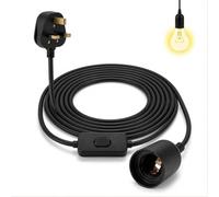 SHNOUMYULGNIYE Light Fitting, 1.8M E27 Hanging Lights Pendant with E27 Bulbs & 303 Switch and UK Plug for DIY Projects, Bedroom, Living Room, Home Decor, E27 Lamp Holder (Black)