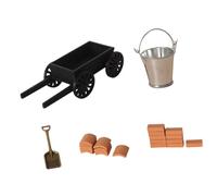 Shntig 1/12 Doll House Furniture Miniature Push Cart with Bricks Bucket for Model Project Construction Scene Arrangement Doll House Accessories
