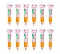Shntig 12Pcs Heart Shape Multicolored Pen for Student Kid Classroom Exchange Gift 4 Color-in-1 Ballpoint Pen 0.7mm Drying Valentines Pens for Adults