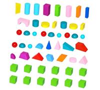 Shntig 52Pcs 3D Wooden Geometric Shapes Block Math Learning Toy Geometry Building Blocks Set for Toddler Preschool Classroom Wooden Topological Hurdles